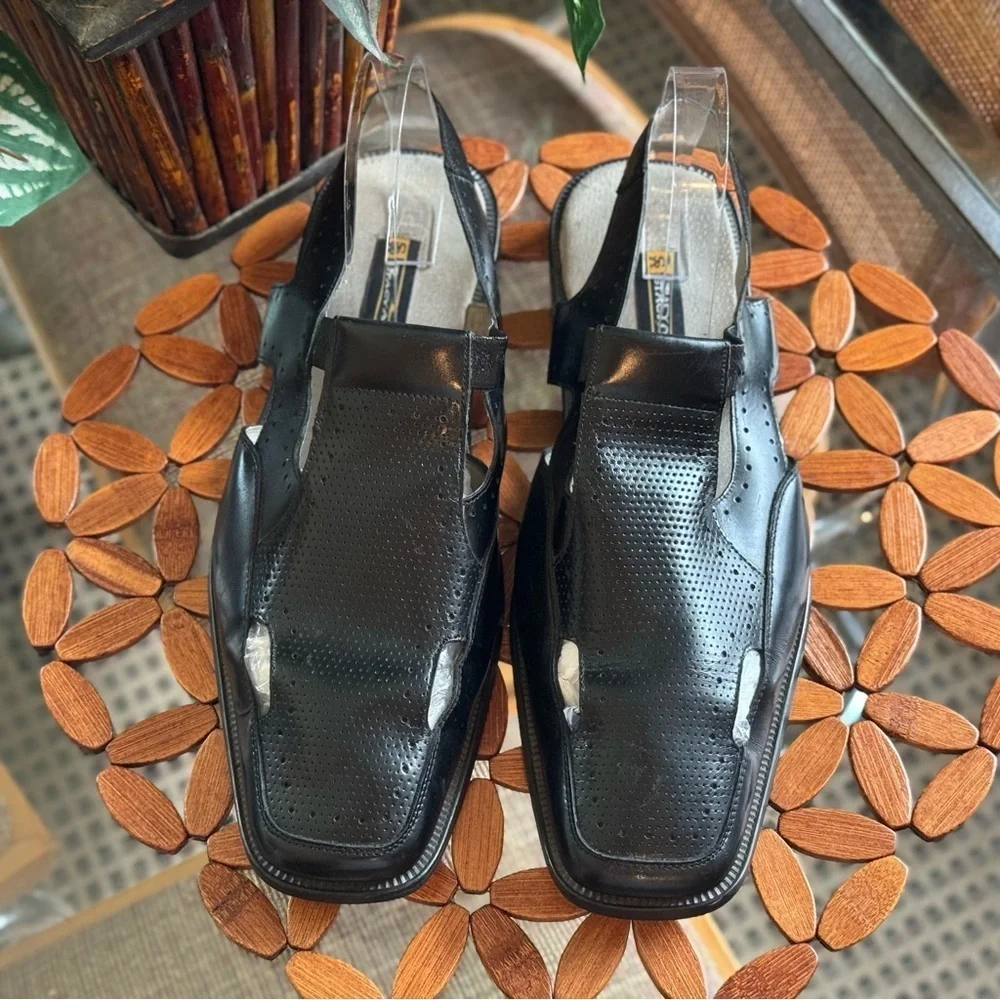Stacy Adams Black Perforated Cap Toe Slingback City Sandal Size 13